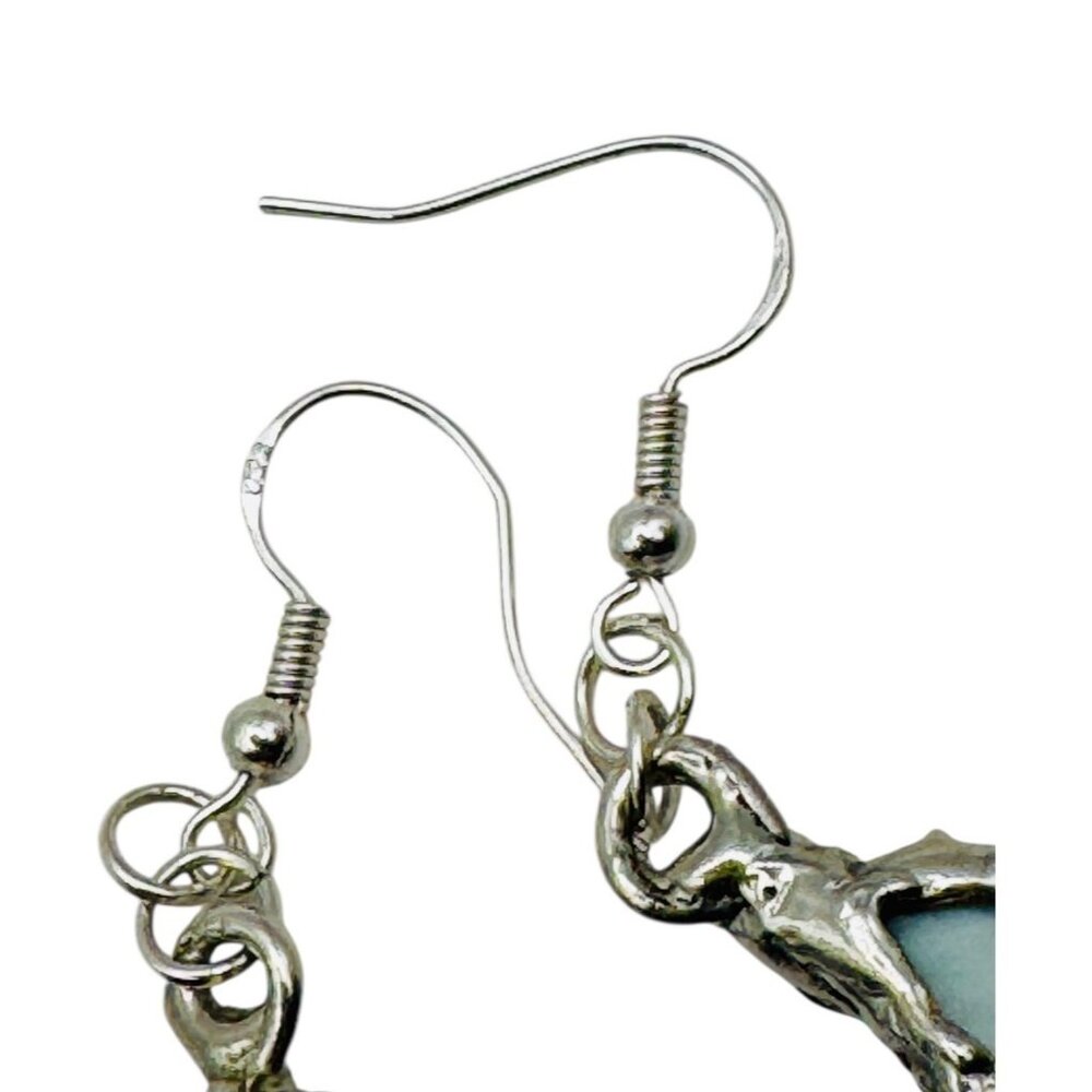 Larimar Dainty Earrings Encased In Boho Artisan Silver Bezels With 925 Hooks - Picture 10 of 14